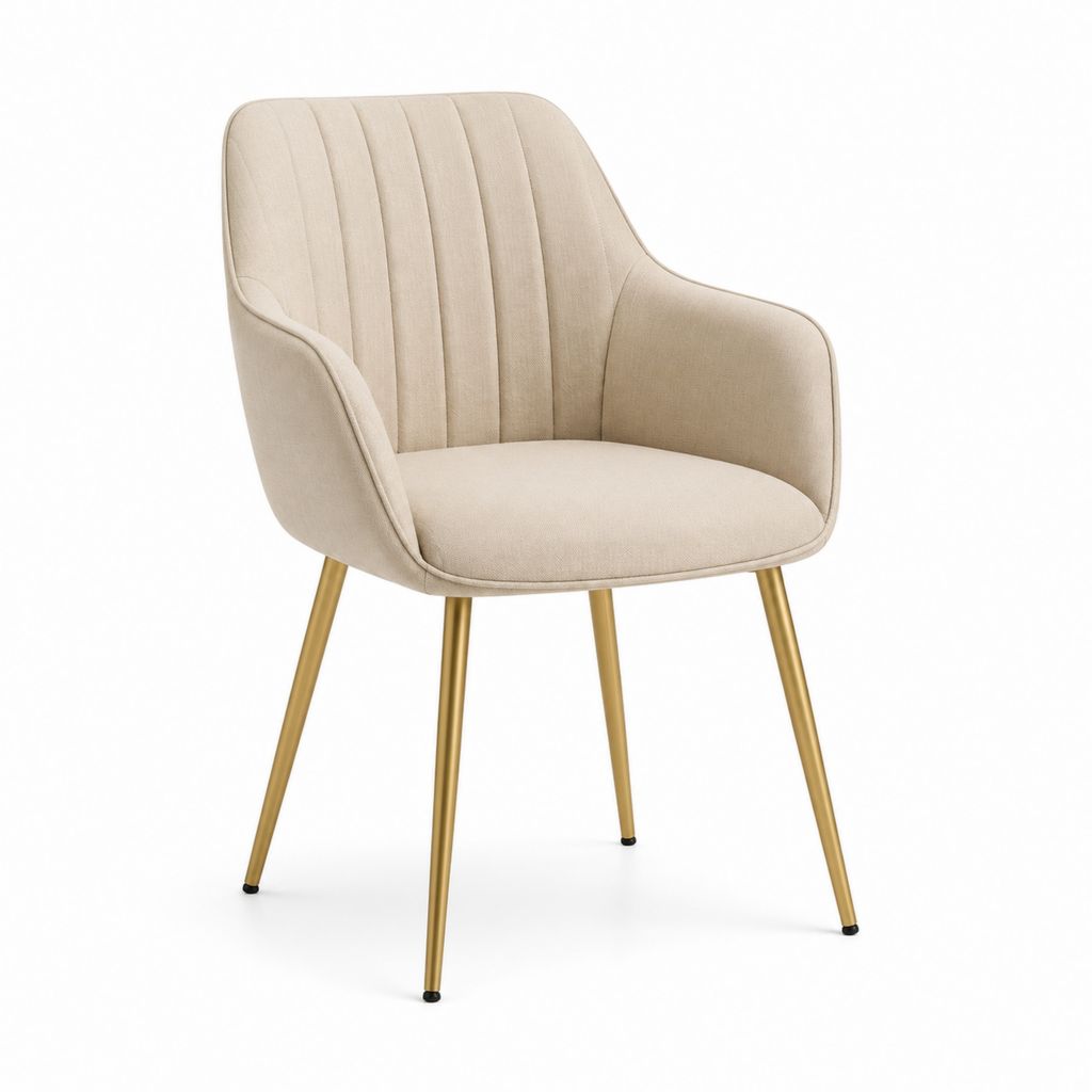 Sedia da pranzo con braccioli beige in poliestere e acciaio sagomata 58 x 60 x 84 cm