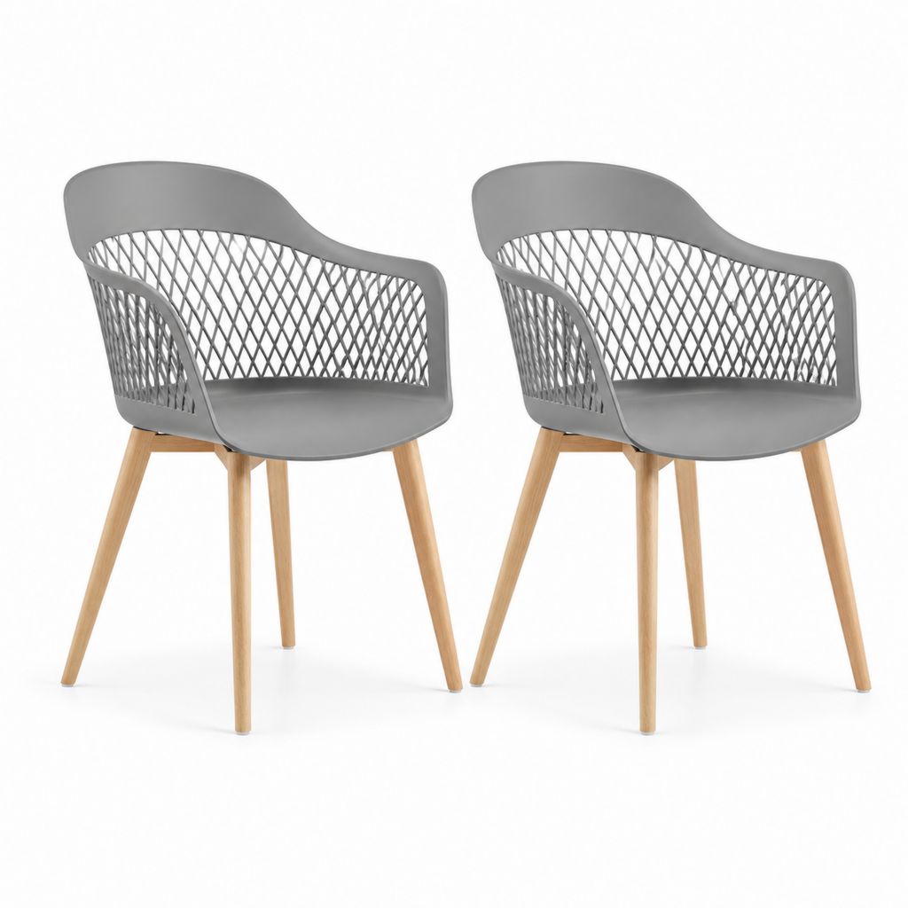 Set di 2 sedie da pranzo grigie in polipropilene con gambe in faggio massello 56 x 58 x 80 cm