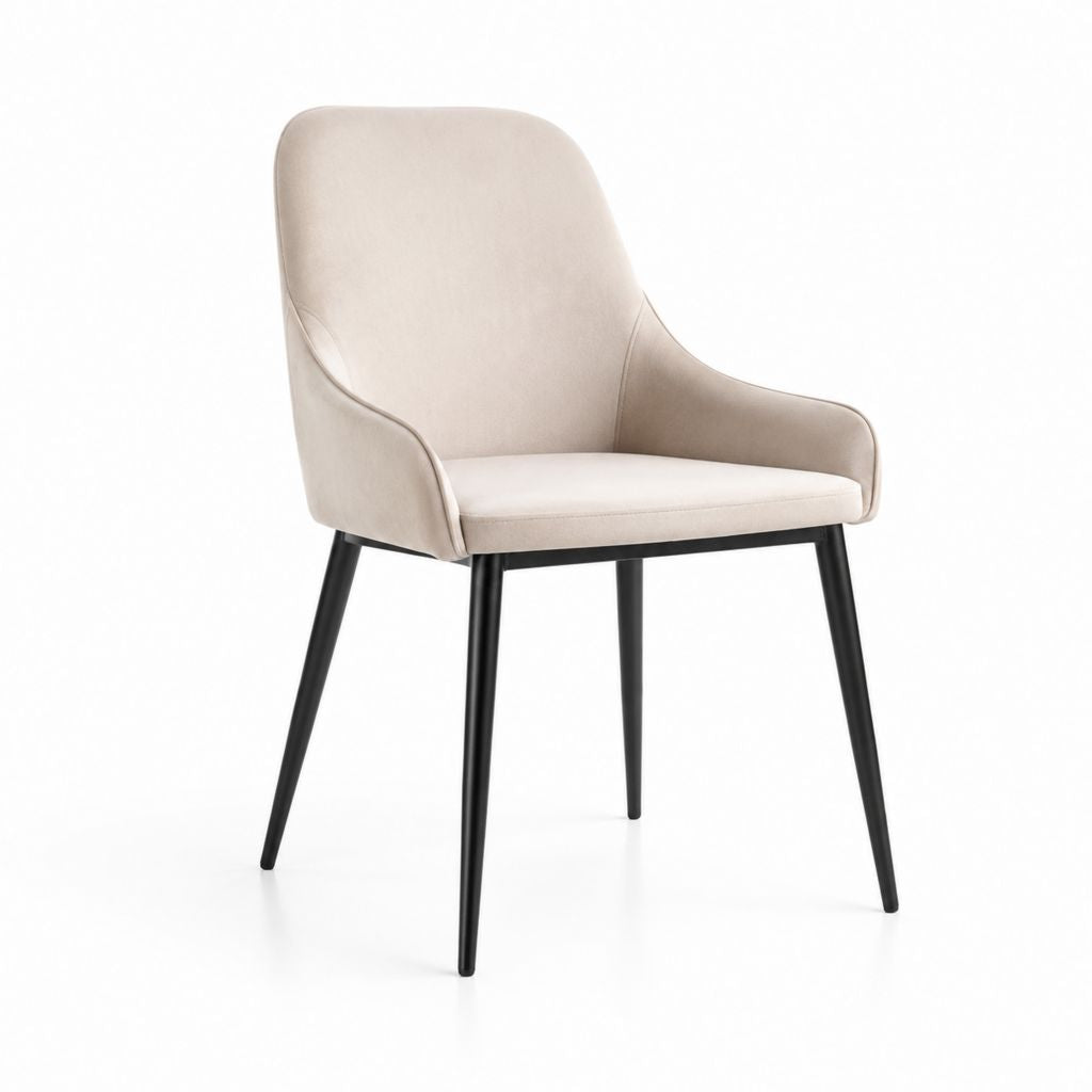 Sedia da pranzo con braccioli beige in poliestere effetto velluto e acciaio 58 x 60 x 85 cm