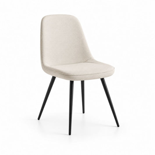 Sedia da pranzo beige con rivestimento in poliestere e gambe in acciaio nero 48 x 55 x 82 cm