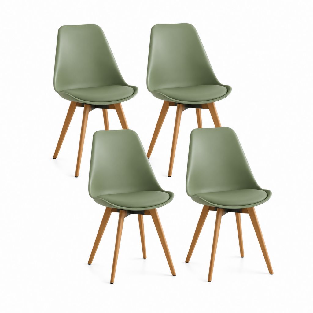 Set di 4 sedie da pranzo verdi in similpelle PU con gambe in legno massello 48 x 54 x 82 cm