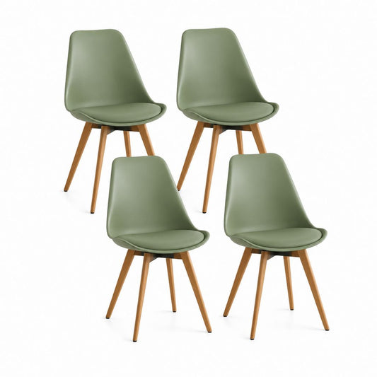 Set di 4 sedie da pranzo verdi in similpelle PU con gambe in legno massello 48 x 54 x 82 cm