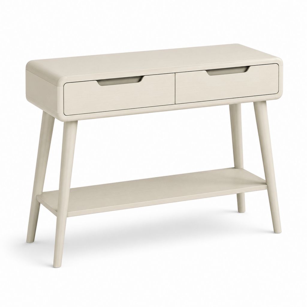 Consolle da ingresso con 2 cassetti e ripiano avorio in MDF e legno massello rettangolare 100 x 35 x 80 cm