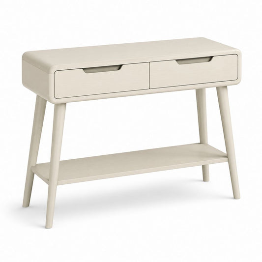 Consolle da ingresso con 2 cassetti e ripiano avorio in MDF e legno massello rettangolare 100 x 35 x 80 cm