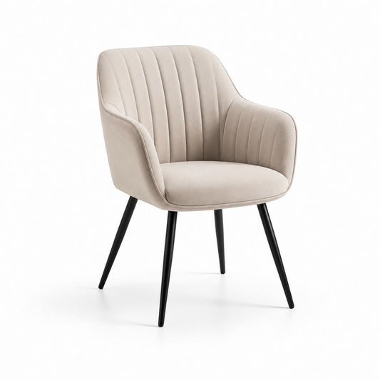 Sedia da pranzo imbottita beige in velluto di poliestere con braccioli 58 x 62 x 84 cm