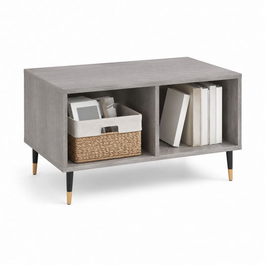 Tavolino da caffè rettangolare grigio effetto legno in truciolare con 2 vani 80 x 40 x 50 cm