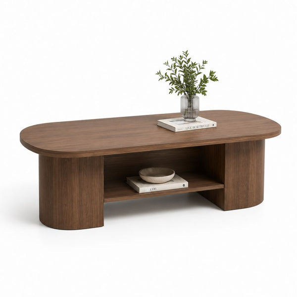 Tavolino da caffè ovale marrone noce in MDF impiallacciato 120 x 60 x 45 cm