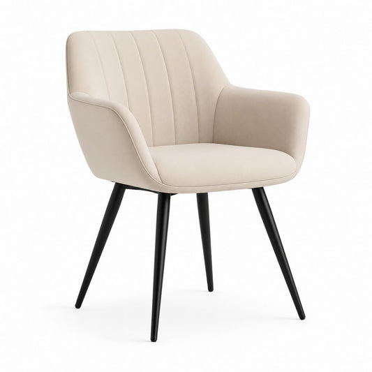 Sedia da pranzo con braccioli beige in poliestere e acciaio 58 x 62 x 83 cm