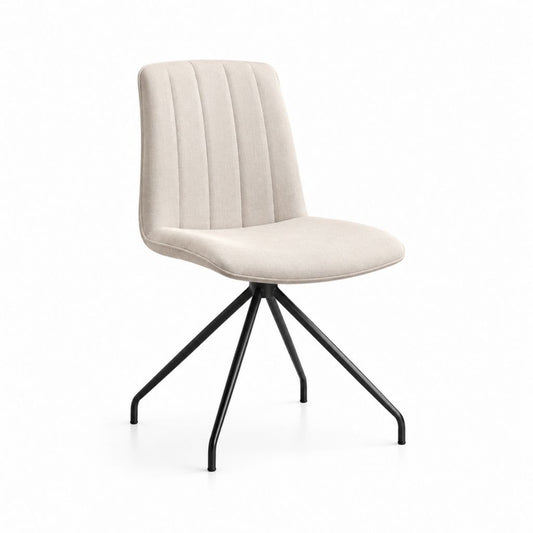 Sedia da pranzo beige imbottita in poliestere con schienale curvo e gambe in acciaio 48 x 58 x 84 cm