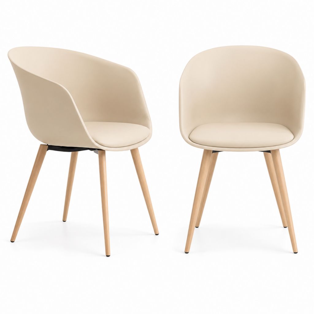 Set di 2 sedie da pranzo beige in polipropilene e PU con gambe in faggio 58 x 55 x 82 cm