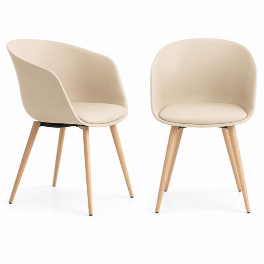 Set di 2 sedie da pranzo beige in polipropilene e PU con gambe in faggio 58 x 55 x 82 cm