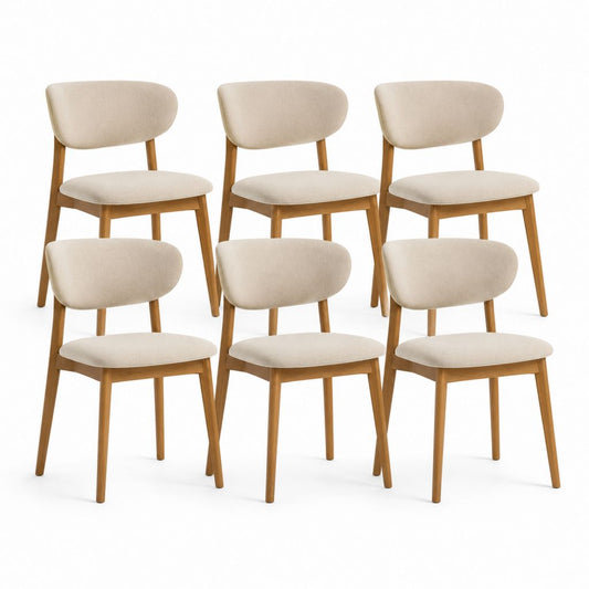 Set di 6 sedie da pranzo beige in poliestere e legno massello 49 x 55 x 80 cm