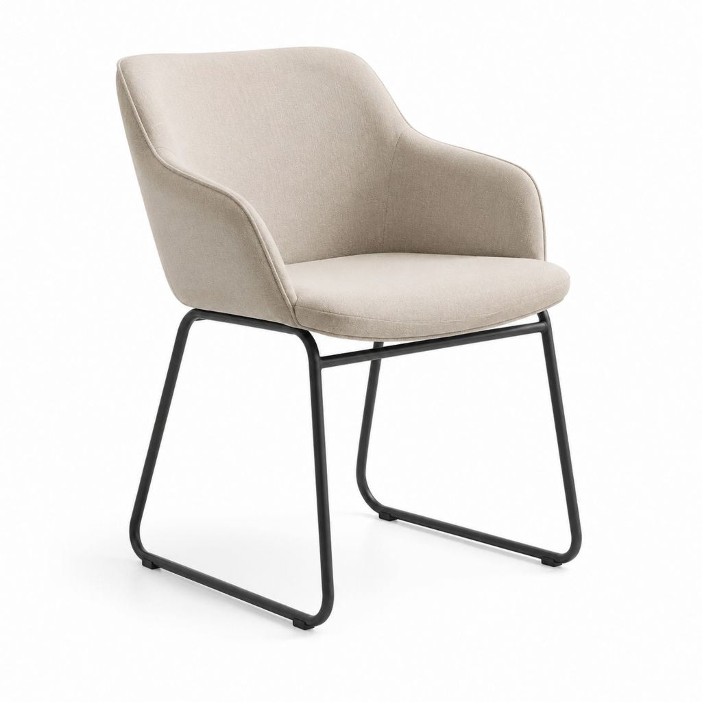 Sedia da pranzo con braccioli beige in poliestere e acciaio 58 x 62 x 84 cm
