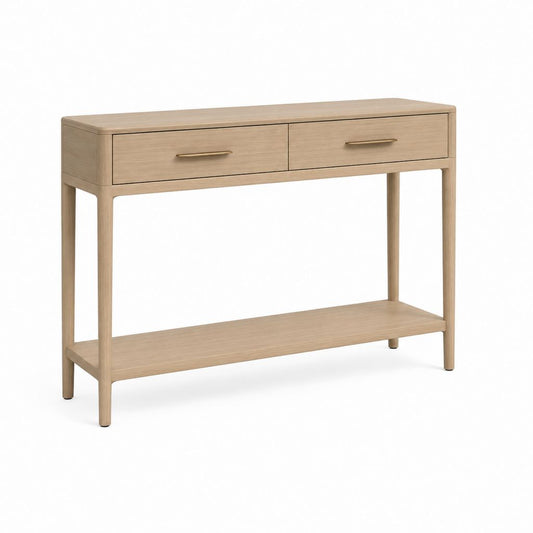 Consolle da ingresso rovere chiaro rettangolare con 2 cassetti e ripiano 120 x 35 x 80 cm