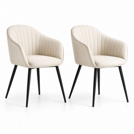 Set di 2 sedie da pranzo beige in pelle PU con gambe in acciaio 55 x 60 x 83 cm