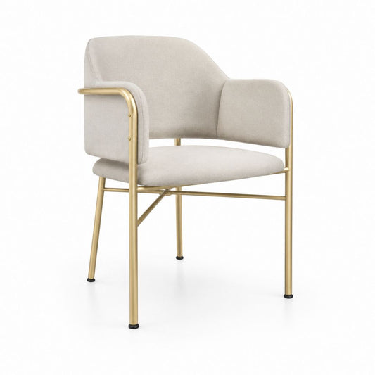 Sedia da pranzo con braccioli beige in poliestere e acciaio verniciato oro 56 x 60 x 80 cm