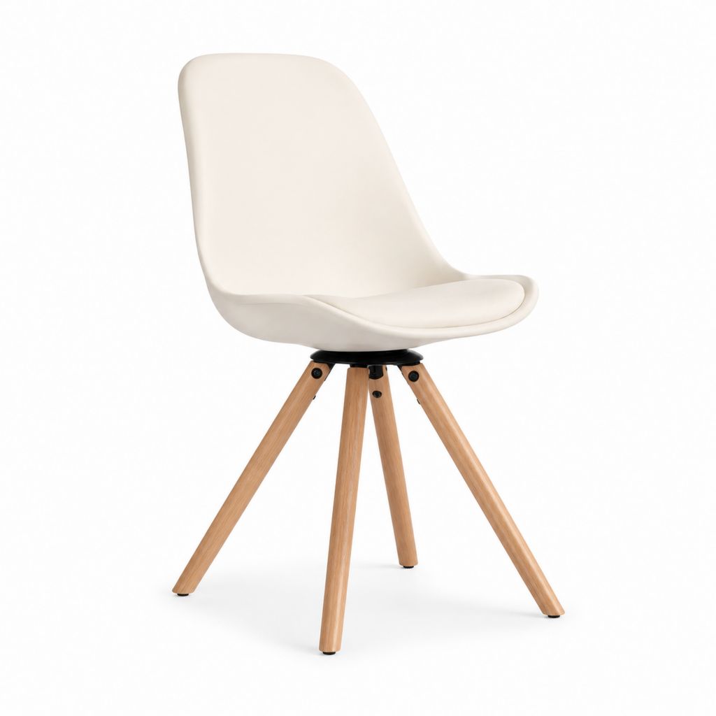 Sedia da pranzo bianca in polipropilene e PU con gambe in legno massello di faggio 48 x 53 x 82 cm