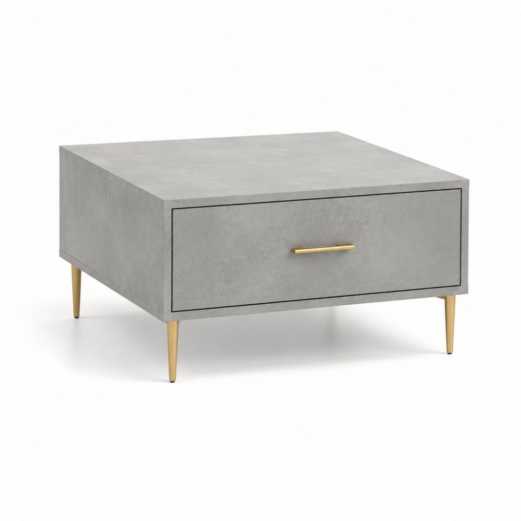 Tavolino da caffè quadrato grigio effetto cemento con cassetto in MDF 80 x 80 x 45 cm