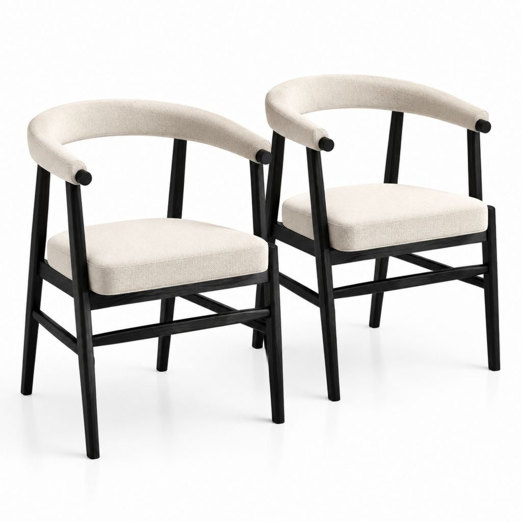 Set di 2 sedie da pranzo beige in poliestere e legno massello nero con schienale curvo 55 x 56 x 78 cm