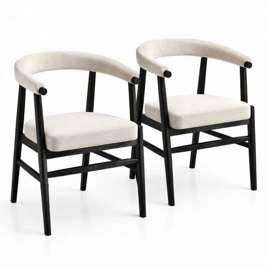 Set di 2 sedie da pranzo beige in poliestere e legno massello nero con schienale curvo 55 x 56 x 78 cm