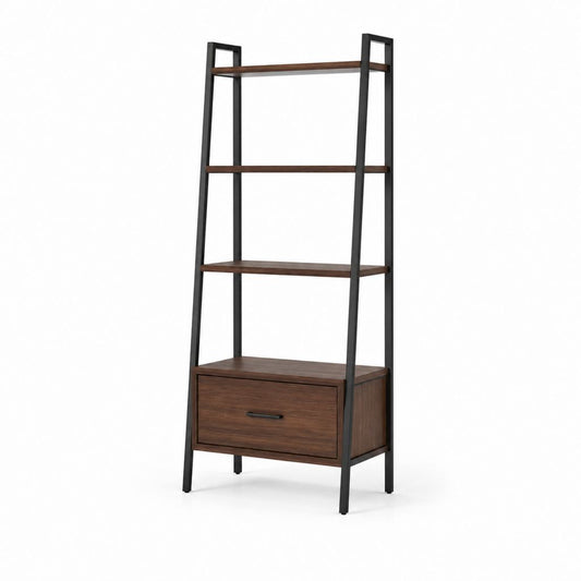 Scaffale da terra con cassetto marrone noce e nero in acciaio e MDF 70 x 40 x 180 cm