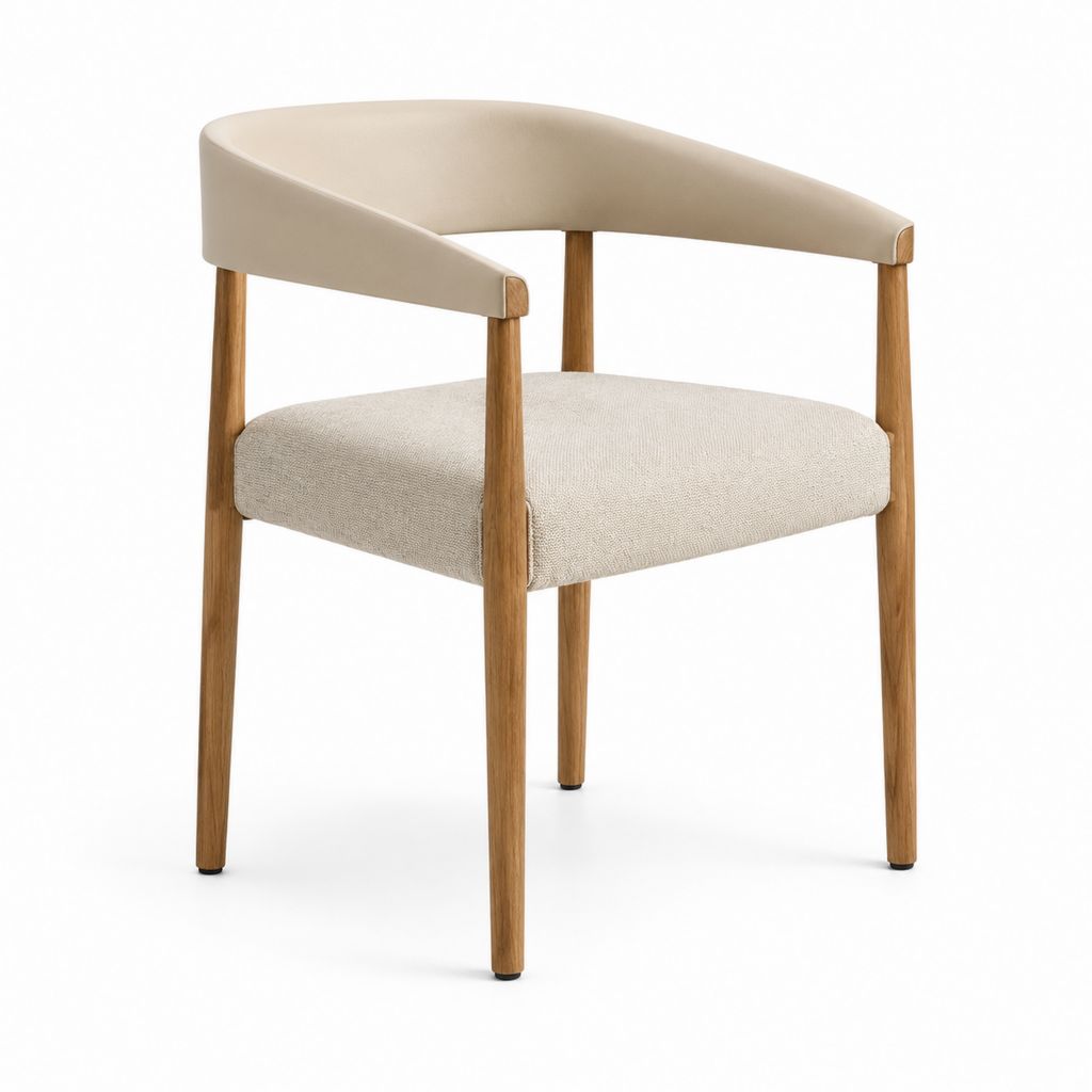 Sedia da pranzo con braccioli beige in legno massello poliuretano e poliestere con schienale curvo 56 x 55 x 80 cm