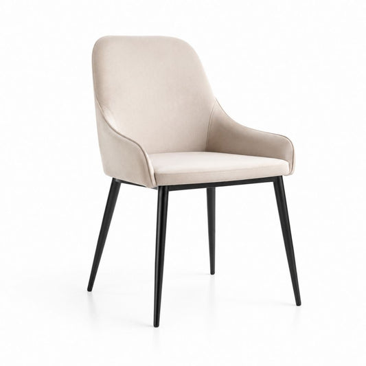 Sedia da pranzo con braccioli beige in poliestere effetto velluto e acciaio 58 x 60 x 85 cm