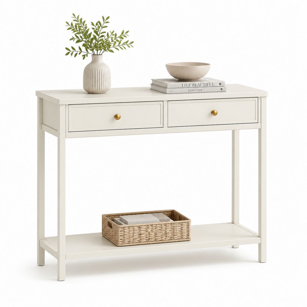 Consolle da ingresso bianca in MDF rettangolare con 2 cassetti e ripiano 100 x 35 x 80 cm