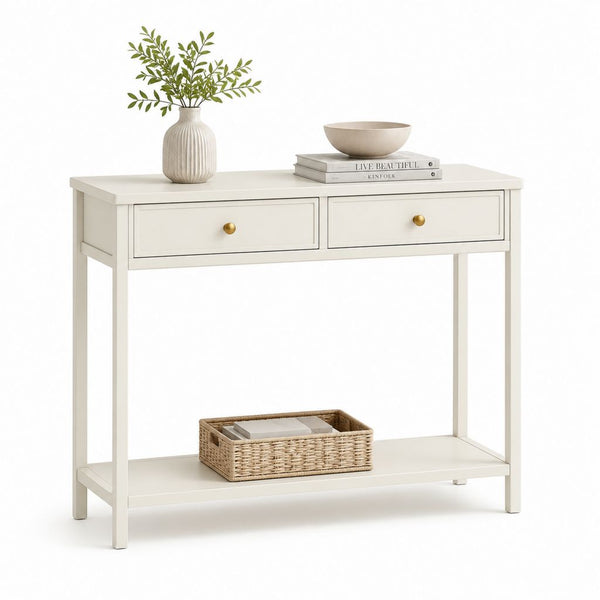 Consolle da ingresso bianca in MDF rettangolare con 2 cassetti e ripiano 100 x 35 x 80 cm