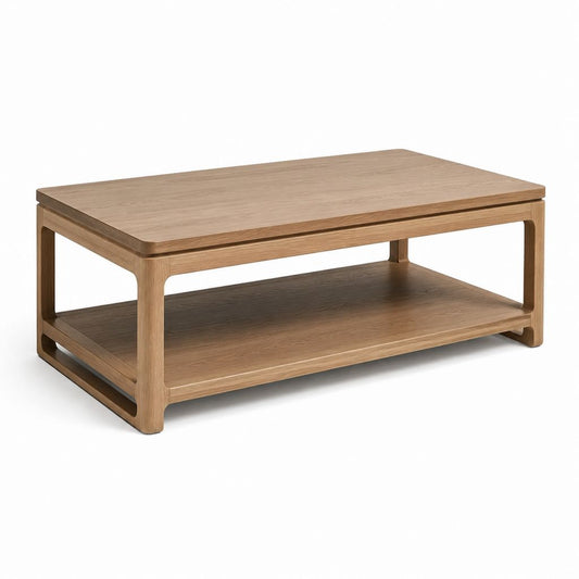 Tavolino da caffè rettangolare in rovere massello naturale con ripiano 110 x 60 x 45 cm