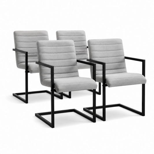 Set di 4 sedie da pranzo grigie in poliestere con braccioli e struttura in acciaio 56 x 60 x 86 cm