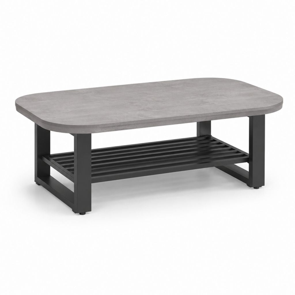 Tavolino da caffè rettangolare grigio e nero in MDF e acciaio 100 x 50 x 45 cm