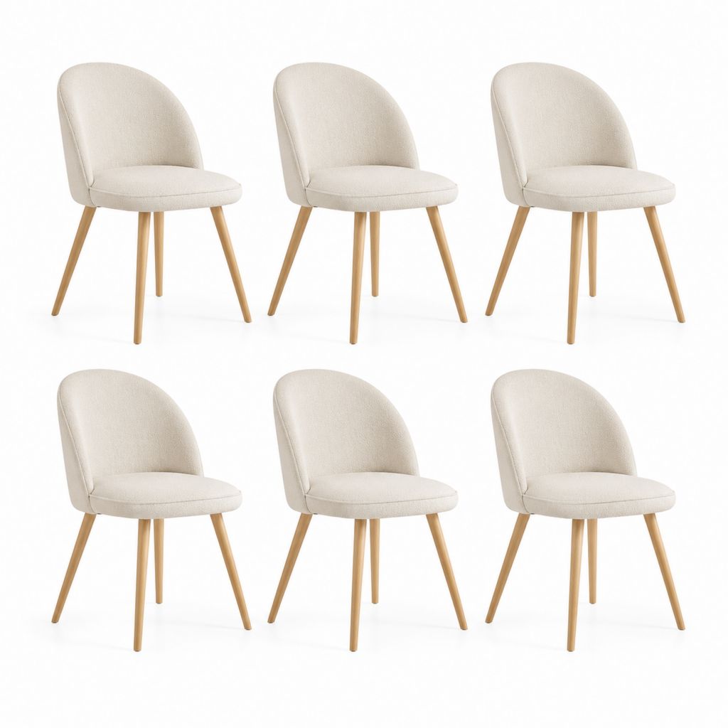 Set di 6 sedie da pranzo beige in poliestere con gambe in faggio massello 48 x 55 x 82 cm