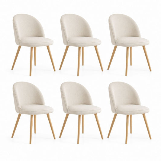 Set di 6 sedie da pranzo beige in poliestere con gambe in faggio massello 48 x 55 x 82 cm
