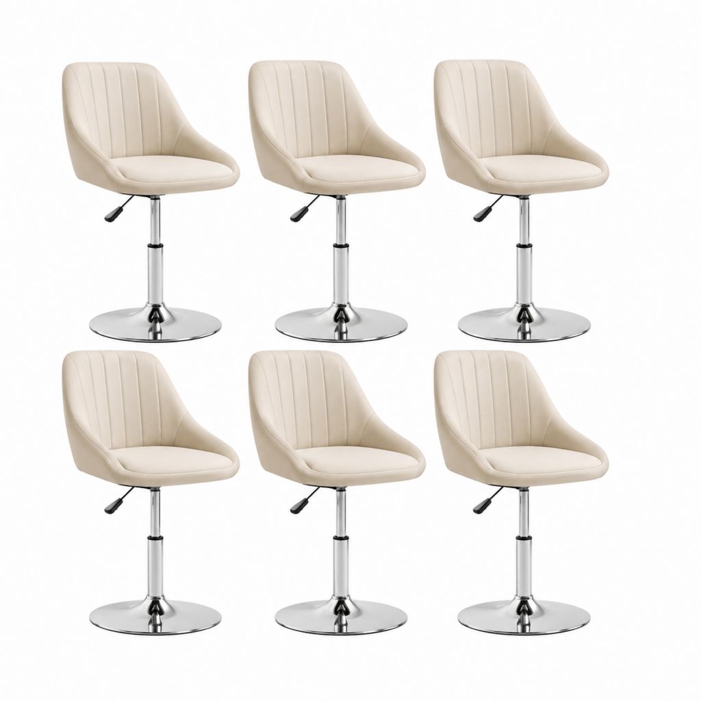 Set 6 sedie da pranzo regolabili beige in similpelle PU con base girevole in acciaio 46 x 54 x 82-102 cm