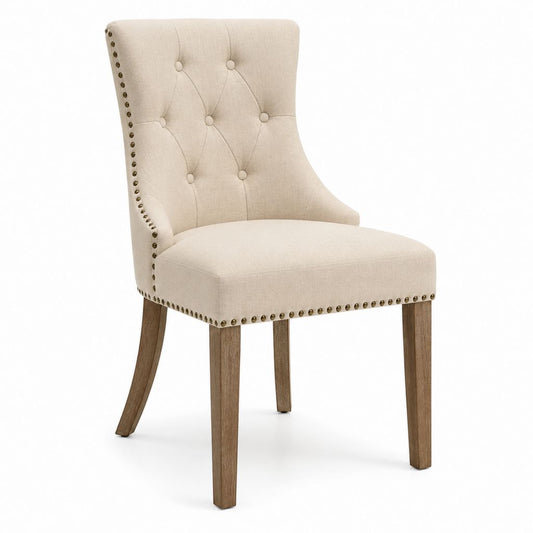 Sedia da pranzo imbottita beige in poliestere con gambe in legno massello 52 x 63 x 102 cm