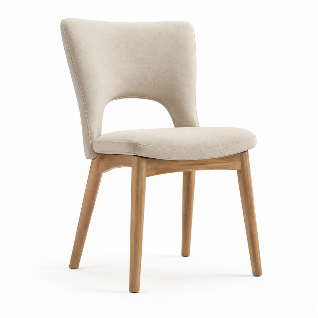 Sedia da pranzo imbottita beige in poliestere con struttura in legno massello 50 x 58 x 82 cm